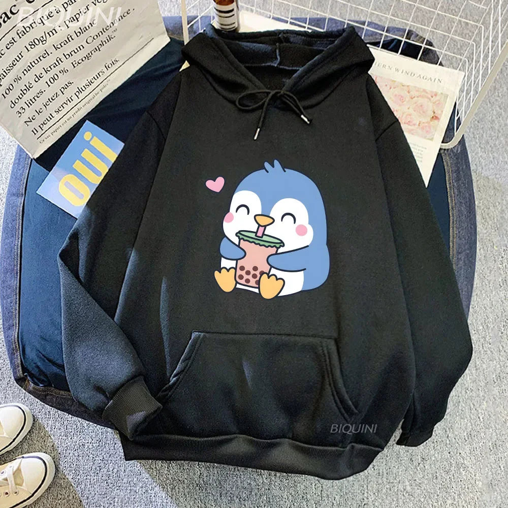 Sudadera con capucha de pingüino que ama el té de Boba