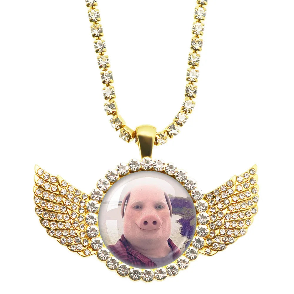 John Pork Is Calling Answer Call Phone Humor Funny Pig Lover Graphic The Moon Necklace Angel Wings Pendant Necklace Jewelry Gift