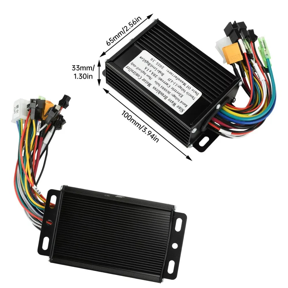 Electric Bike Brushless Motor Controller DC36V/48V/64V 750W-1500W Black Aluminum Alloy Sine Wave DC Electric Motor Controller