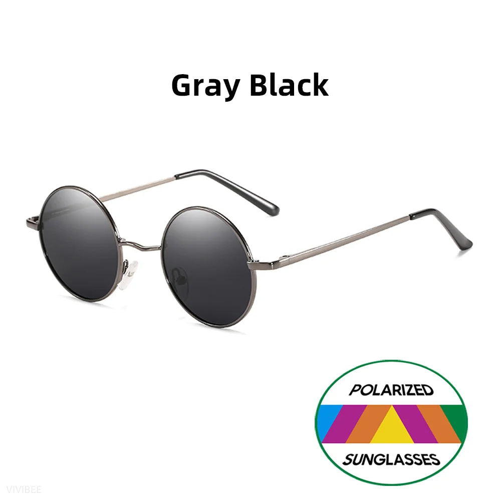 VIVIBEE Classic Polarized Round Metal Sunglasses Casual Sun Glasses for Women Retro UV400 Men Black Shades 2026 Trend Eyewear
