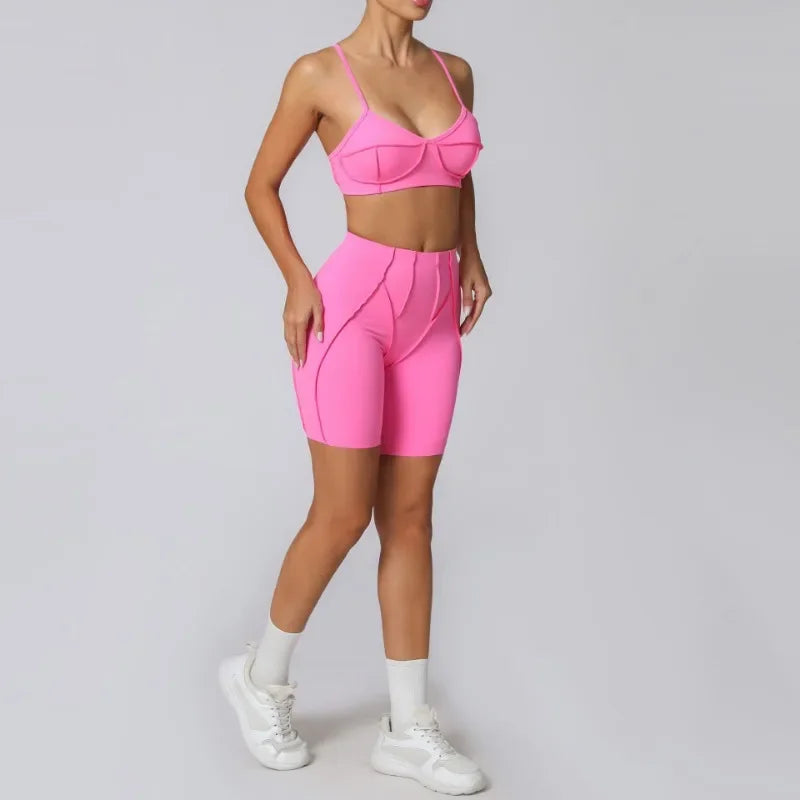 2-Piece Yoga Set – Open Back Sports Bra & High Waist Shorts