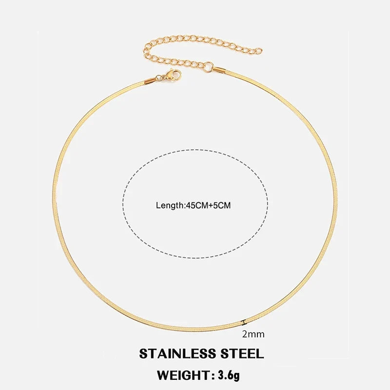 Hot Classic Unisex Flat Snake Chain Choker Necklace For Women Stainless Steel Herringbone Gold Silver Color Fashion Jewelry Gift