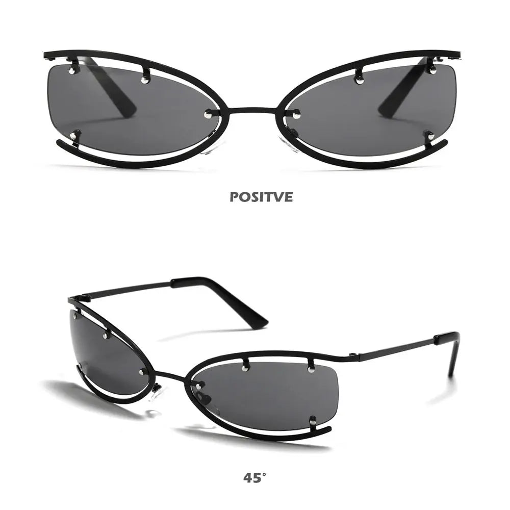 Fashion Y2K Wrap Around Sunglasses for Women Men Rimless Sun Glasses 2000'S Punk Sunglasses Goggles Shades UV400 Eyewear