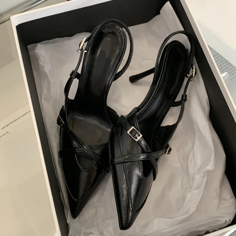 Eilyken Street Style Buckle Strap Women Pumps Pointed Toe Thin High Heels Banquet Slingback Party Shoes Zapatos De Mujer