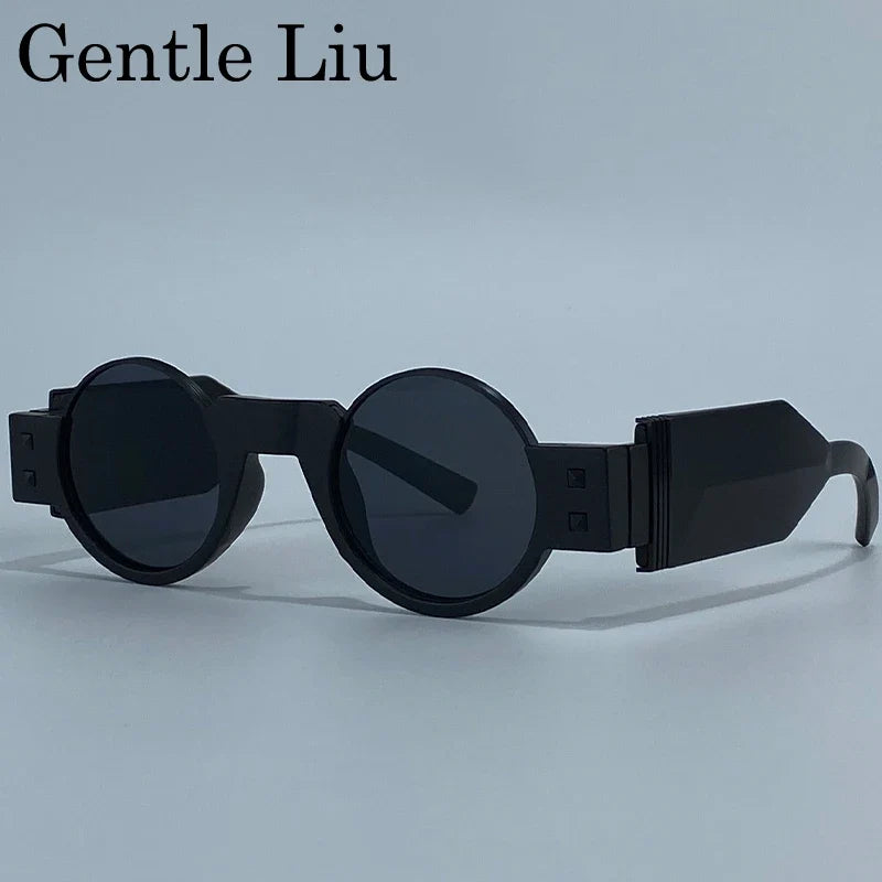 Small Frame Gothic Steampunk Round Sunglasses Men 2026 Luxury Brand Y2K Punk Sun Glasses For Male Retro Thick Eyewear Shades