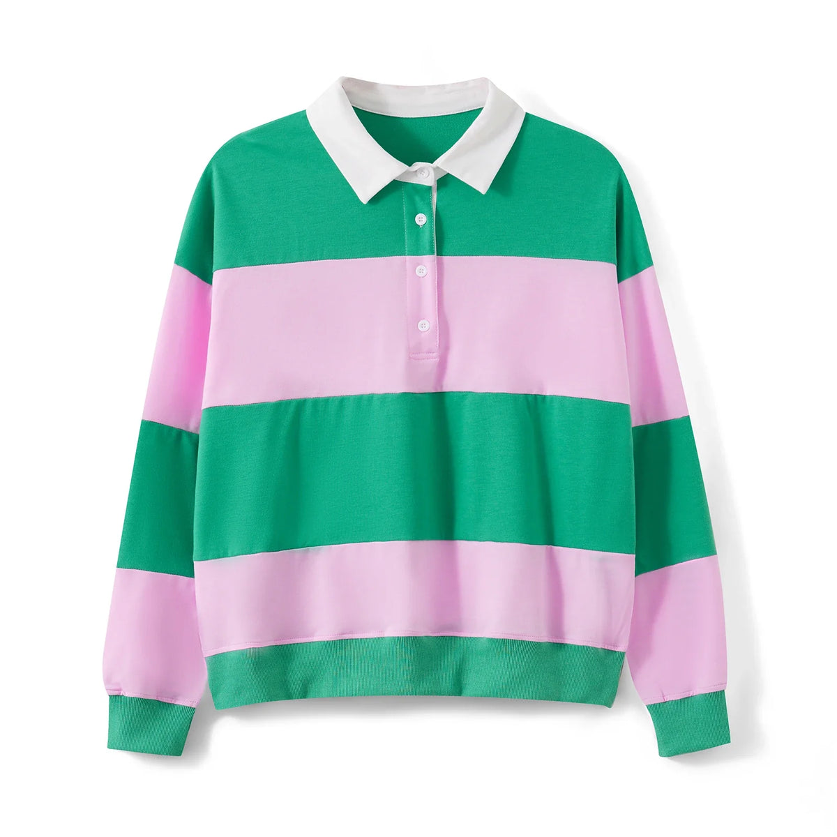Women Long Sleeve Spring Fall Lapel Collar T-shirts Striped Contrast Color Loose Pullovers Streetwear Tops
