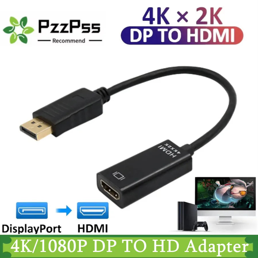 DP to HDMI Adapter Converter 4K 1080P Male to Female DisplayPort to HDMI-Compatible Video Audio Adapter Cable for PC TV Laptop