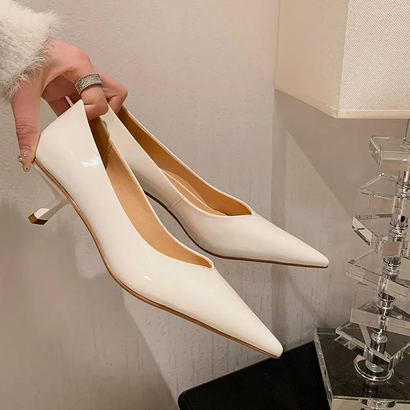 MKKHOU Fashion Pumps New High Quality Real Leather Simple Pointed Shallow Elegant High Heels Daily Commuter Women Shoes