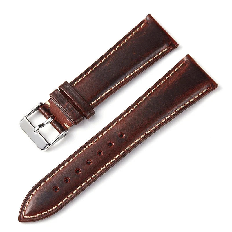 Garmin 18/20/22mm Quick Release Oil Wax Cowhide Leather Band with Contrast Stitching