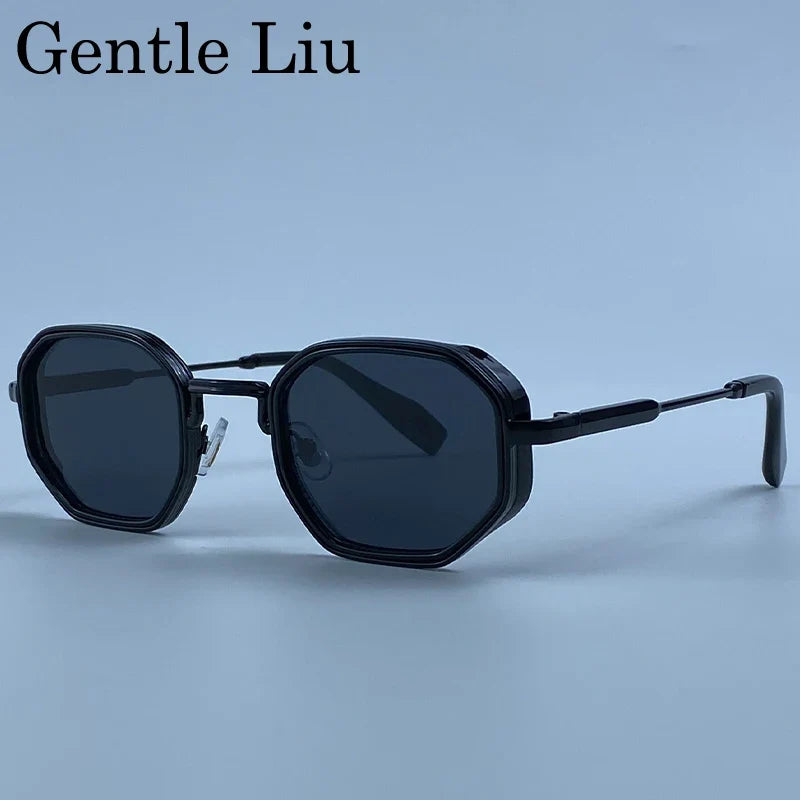 Steampunk Square Polygon Sunglasses Men 2026 Luxury Designer Vintage Geometric Metal Frame Gradient Shades Photochromic Eyewear