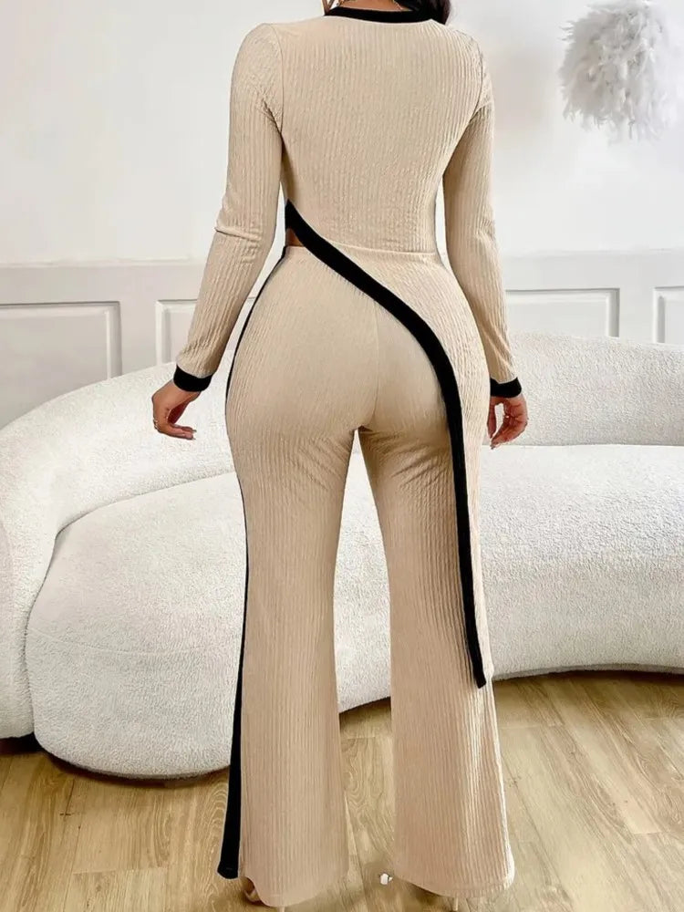 2025 Spring New Casual Trousers Set Woman Irregular Tops Wide Leg Elastic Waist Elegant Fashion Urban Female Office Commute Sets