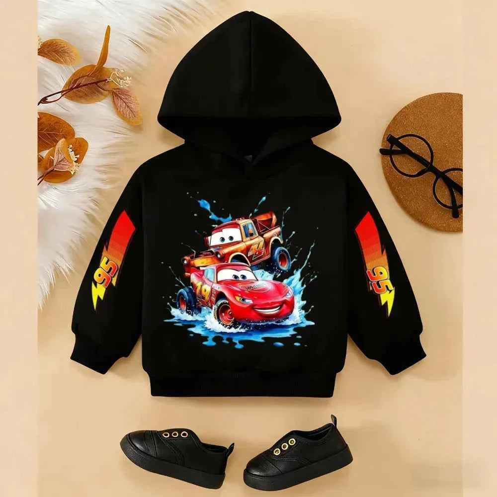 Girls and Boys Classic Anime Car Story Children's Spring and Autumn Fashion Hoodie (only hoodie), 3-14Y Boys and Girls Hoodie