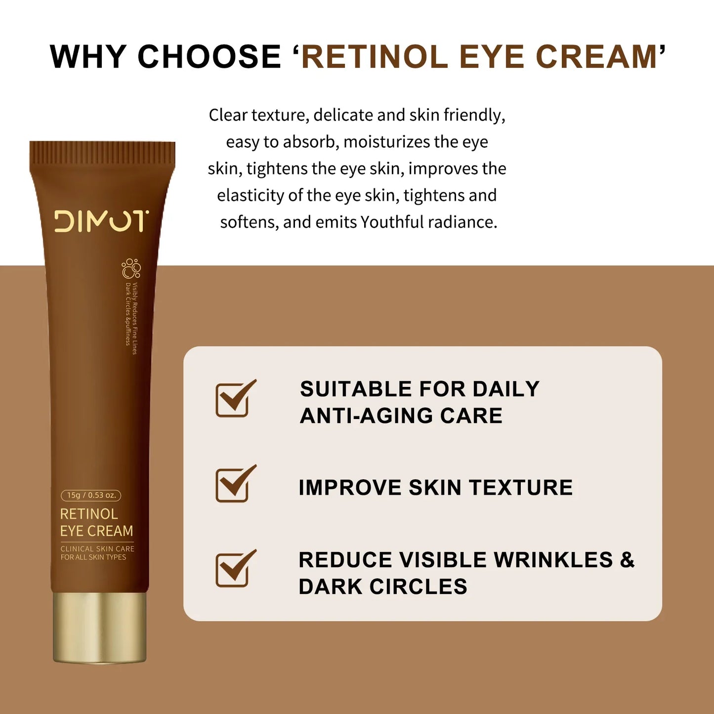Retinol Eye Cream Anti Wrinkles,Anti Puffiness Remove Dark Circle Eye Bag Hyaluronic Acid Moisturize Peptides Soothe Skin Care