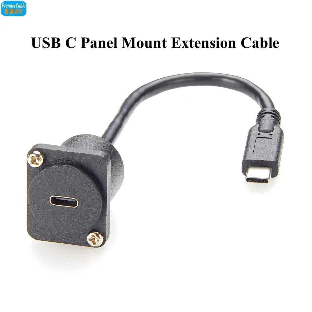 D-Type USB 3.1 C Male to Female Extension Cable Flange Chassis Panel Mount Bulkhead USB Type C Adapter 10Gbps Data Transfer