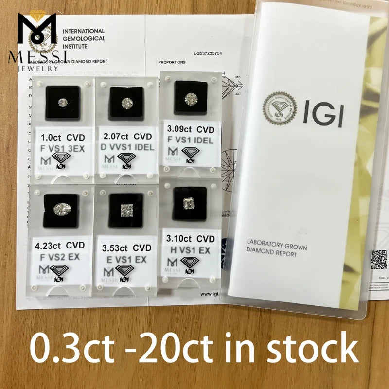 Messi Jewelry With IGI GIA Certificate Round Lab Grown Diamonds 0.5~0.6ct 0.7~0.8ct 0.8~0.9ct 1~1.1ct 1.5ct 1.6~1.7ct Wholesale