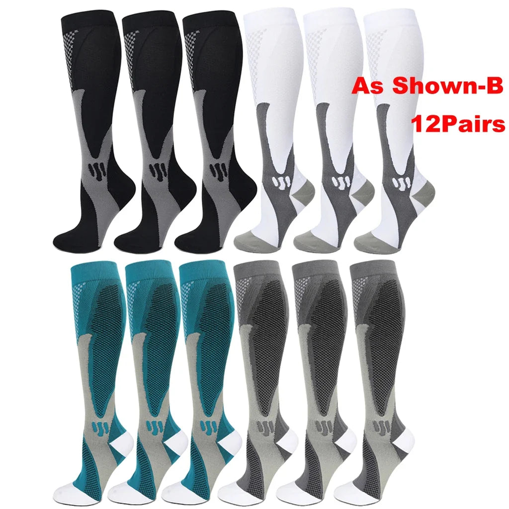 6Pairs Compression Socks 20-30mmHg High Stockings Men & Women Sports Marathon Cycling Football Varicose Veins EU35-45