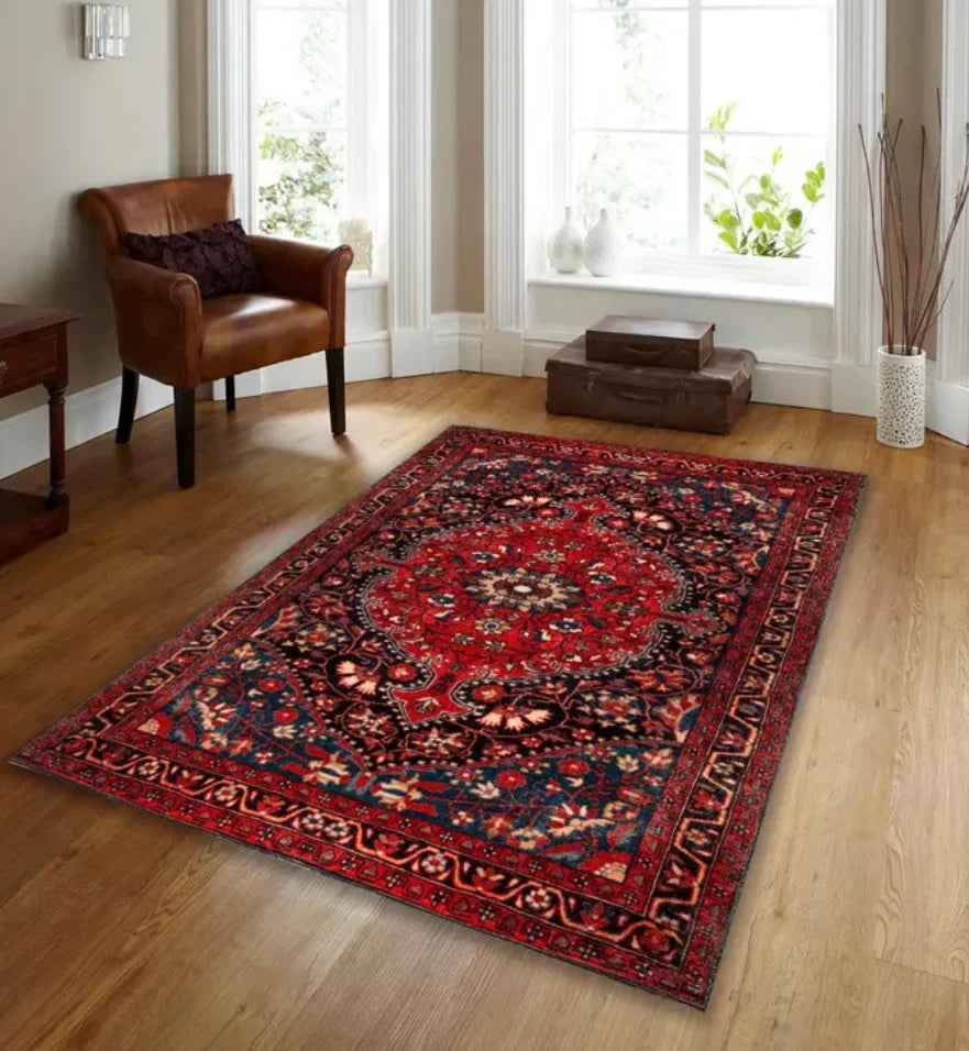 Special Red Blue Area Rug Carpet Machine Washable Mat Living Room Vintage Style Classic Oriental Traditional Carpet Boho Mats
