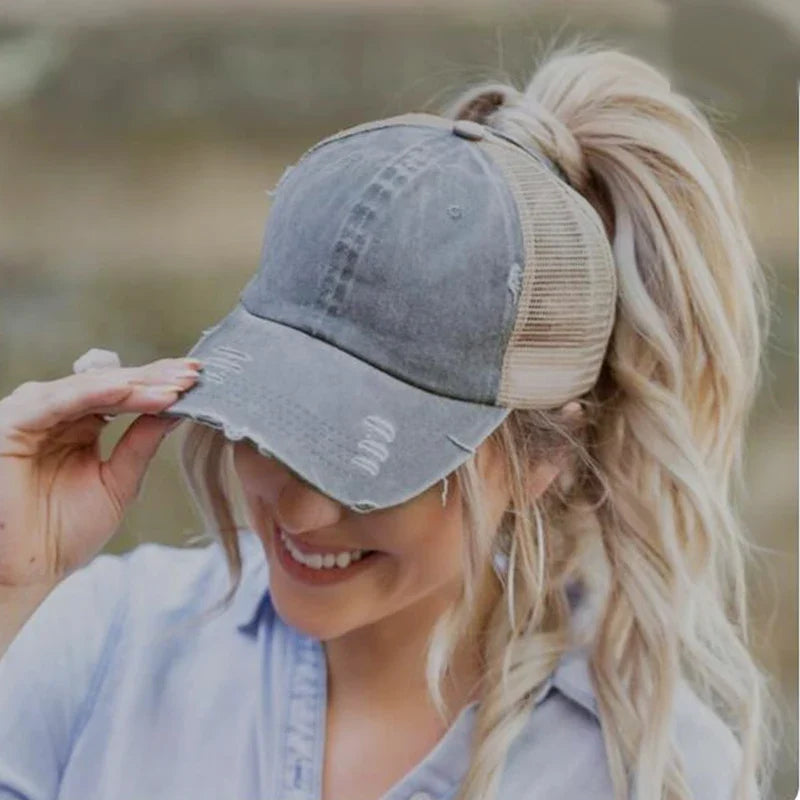 Distressed Ponytail Baseball Cap