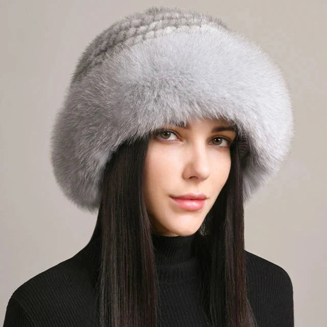 Gorro tejido de piel sintética para mujer