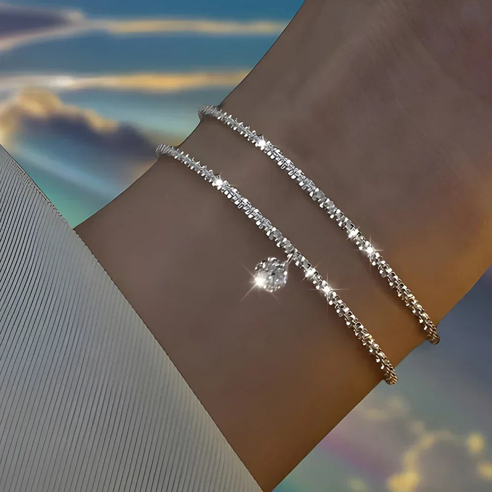 6pcs 925 Sterling Silver Rhinestone Bracelets for Women Girls Luxury