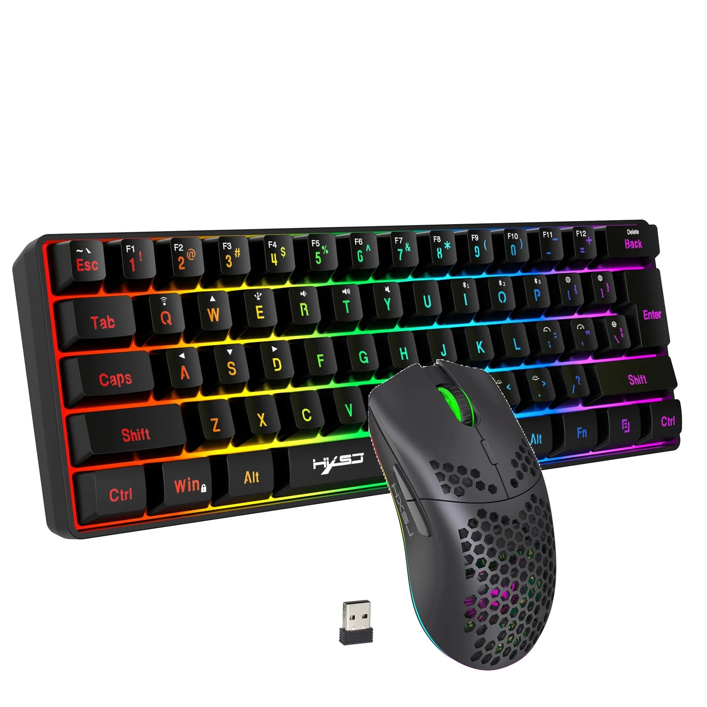HXSJ 60% Wireless Gaming Keyboard and Mouse Combo,LED Backlit Rechargeable 2000mAh Battery,Mini Mechanical Feel Anti-ghosti