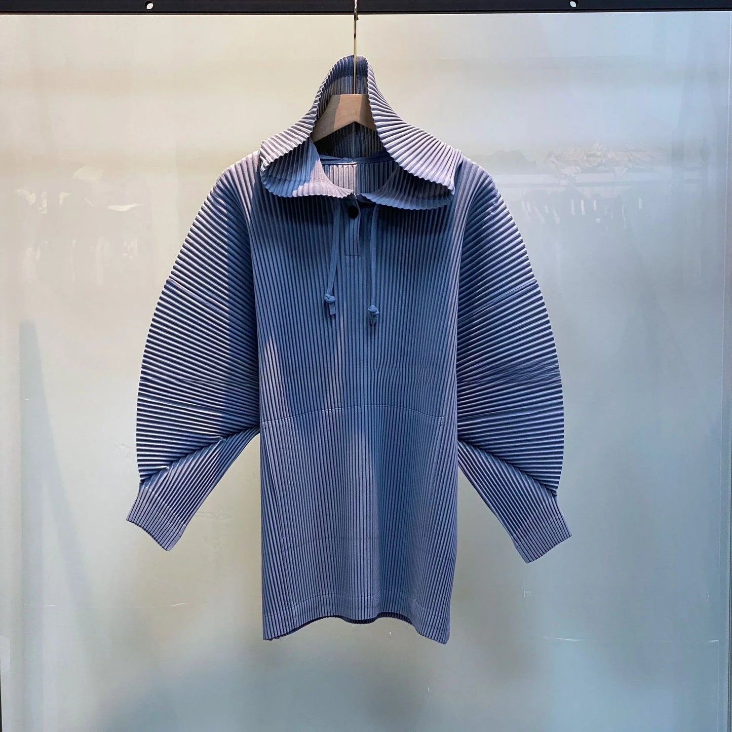 Miyake Pleated Sweatshirt Pit Stripe Zipper Standing Collar Jacket Women 2025 New Casual Pullover Hundred Pleat Skinny Tops