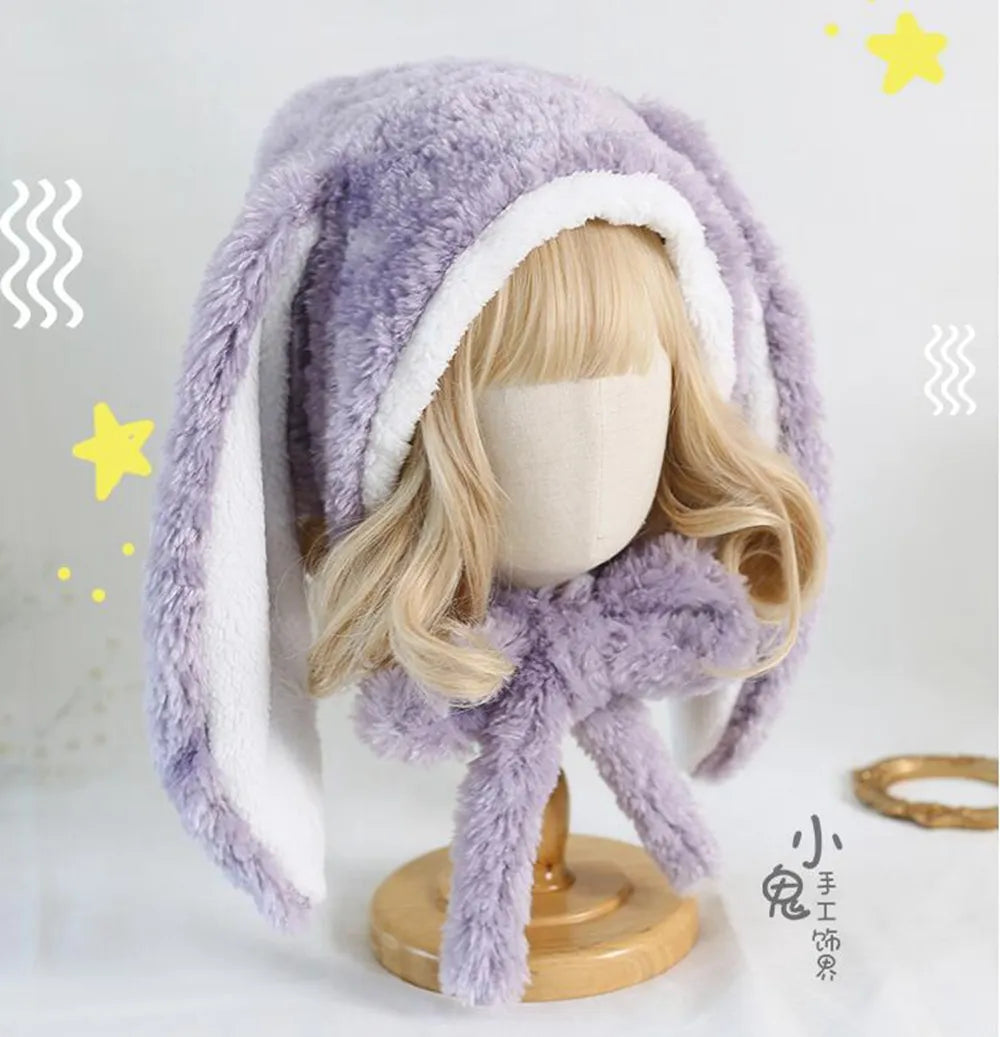 Gorro de invierno con orejas de conejo caídas