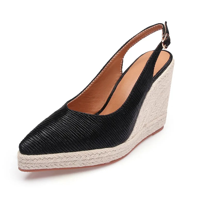 LIHUAMAO wedge ankle strap pointed toe shoes women slingback heels platform espadrilles shoes lady singback heel pumps