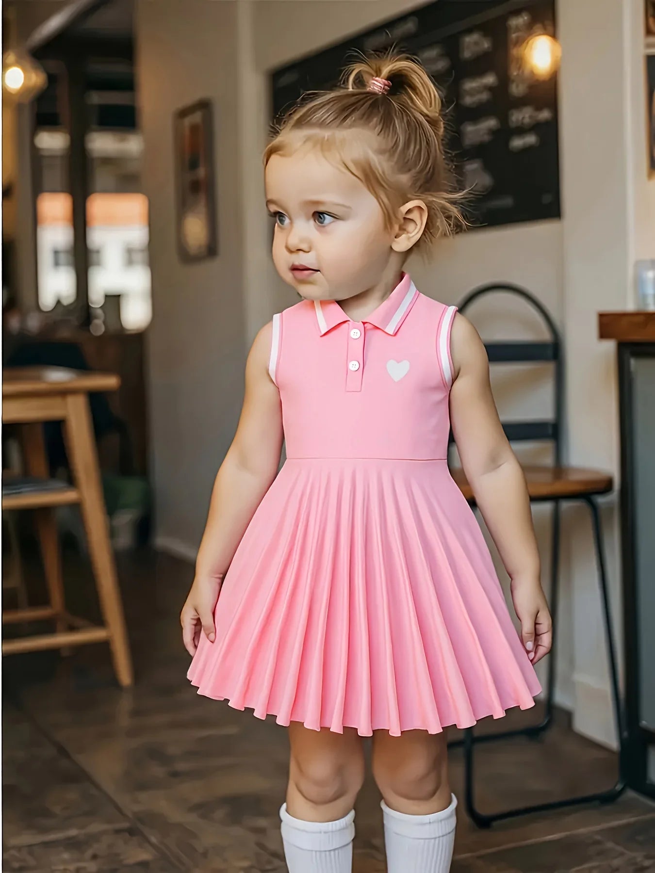 Vintage Red Sleeveless Polo Collar Dress - Heart Accent Pleated Skirt Girls Sweet Preppy Style Outfit
