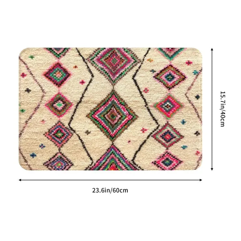 Moroccan Berber Rug Boho Style Front Door Mat Anti-Slip Antique Bohemian Geometric Doormat Floor Bathroom Entrance Rug Carpet