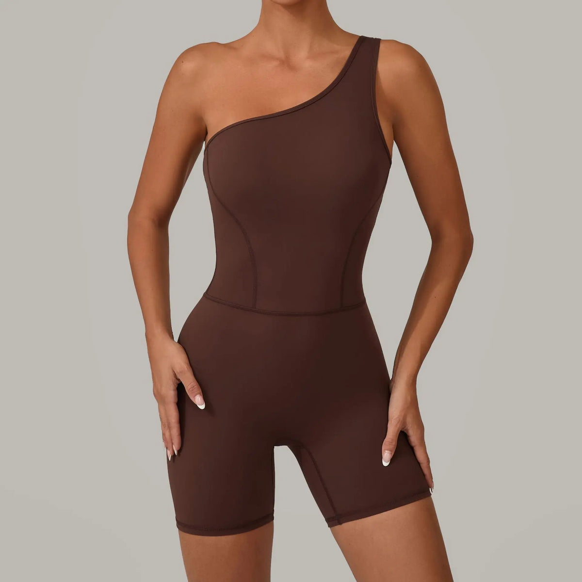 Summer One Shoulder Yoga Short Jumpsuit Women Sexy Cut Out Backless Scrunch Booty One Piece Suit Gym Workout Fitness Clothes