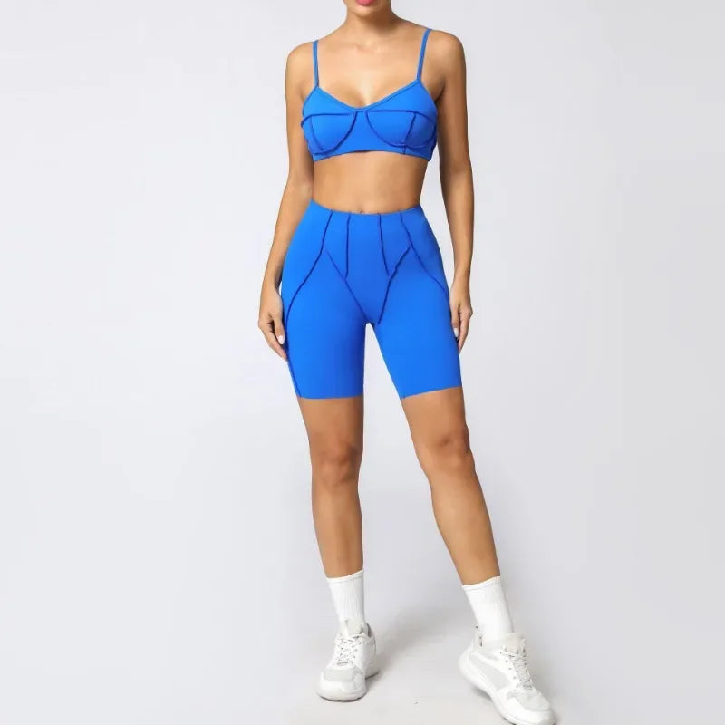 2-Piece Yoga Set – Open Back Sports Bra & High Waist Shorts
