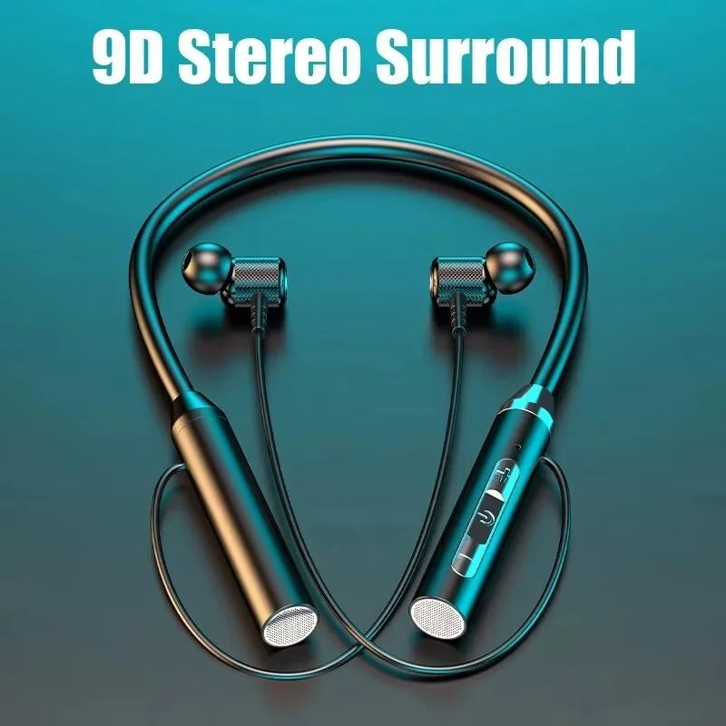 9D Wireless Bluetooth Earphones Neckband Headphones Gaming Stereo Sports Headset Halter Waterproof Magnetic Earbud With Micphone