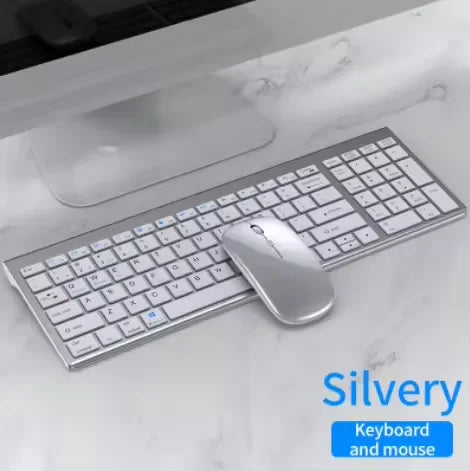 Keyboard and Mouse Set Wireless 2.4GHz Ultra-Slim Business-Style USB For Office Use Rechargeable and Waterproof PC Laptops