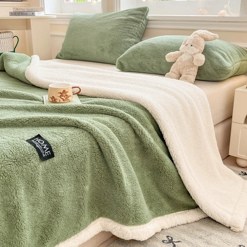 Thickened Double-layer Lamb Fleece Flannel Blanket for Bed Office Air Conditioning and Nap Throw Soft Blanket for Bedding Sofa