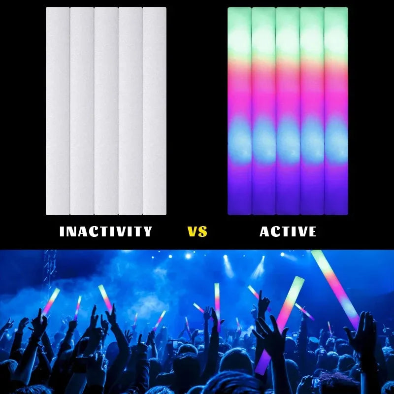 1-100Pcs LED Glow Sticks Bulk Colorful RGB Glow Foam Stick Cheer Tube Dark Light for Xmas Birthday Wedding Party Supplies