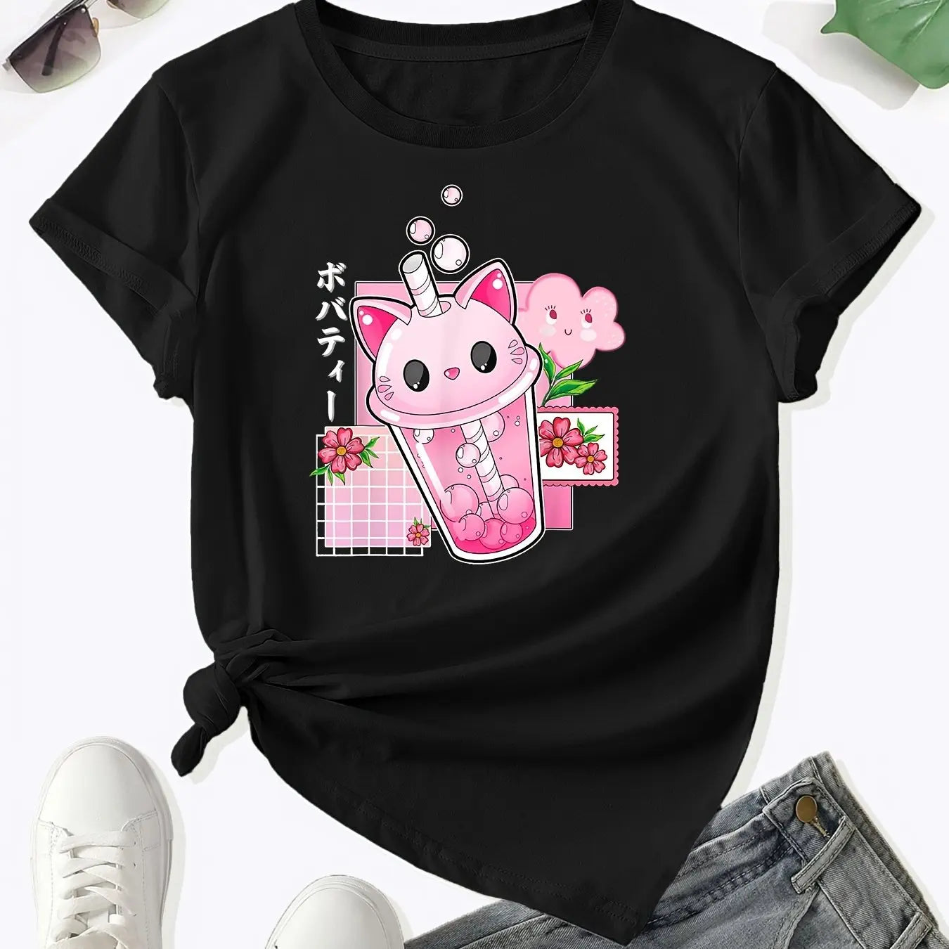 Camiseta con Taza de Gato y Té Boba