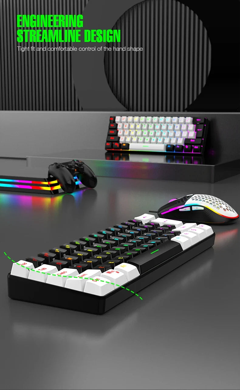 Wired 61-Key Mini Keyboard and Mouse Combo with RGB Backlight - Keyboard Mouse Set for Desktop or Laptop Computers