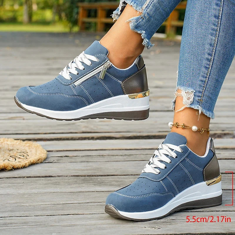 Plus Size 44 Platform Casual Sneakers for Women Lace Up Anti Slip Thick Sole Sport Shoes Woman 2026 Spring Zipper Walking Shoes