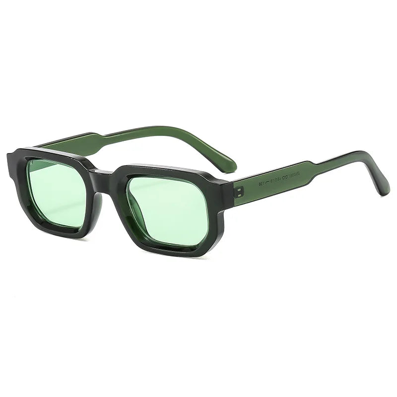 Ins Popular Fashion Square Rivets Men Sunglasses Vintage Punk Gradient Women Trending Green Sun Glasses Shades UV400