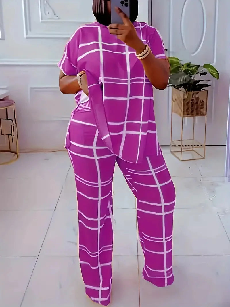 Short Sleeve 2 Piece Women Sets 2025 Spring Summer Matching Sets Stripe Print Two Pieces Sets Top Pants Suits Outfits Clothing