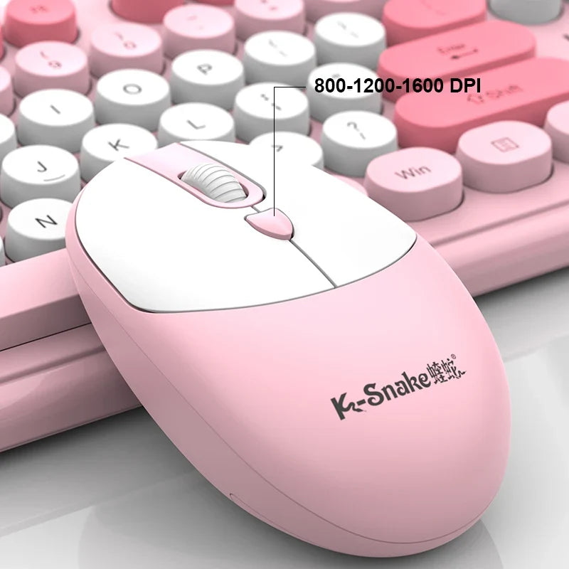 K-Snake WK200 Wireless Keyboard Mouse Set Cute Punk Keycap USB Wireless Business Keyboard Mouse Set Laptop Typing Office