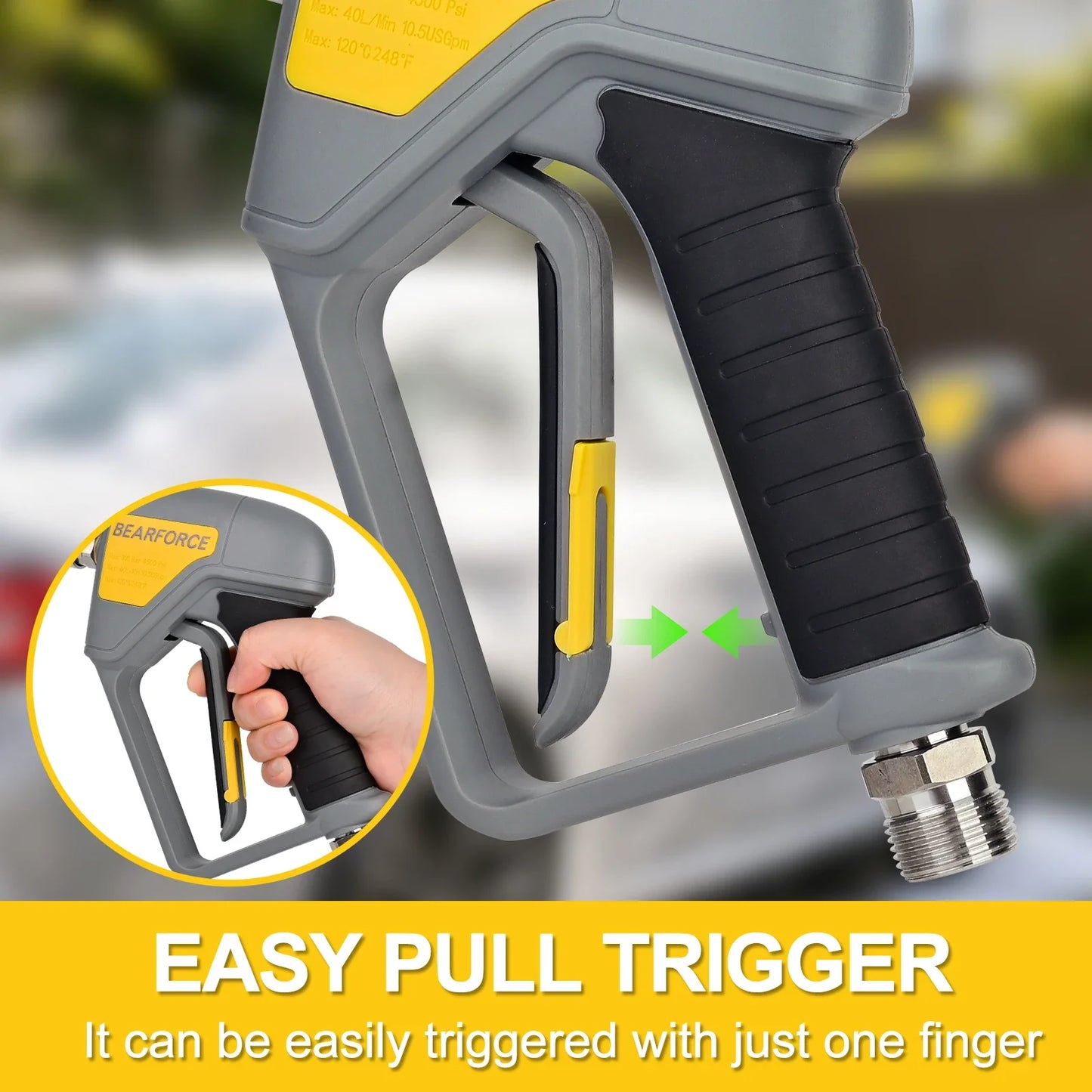 BEAR FORCE Pressure Washer Spray Water Gun with M22-14mm Inlet Male Swivel & 1/4” Quick Connector for Nozzles, Wand, Foam Cannon