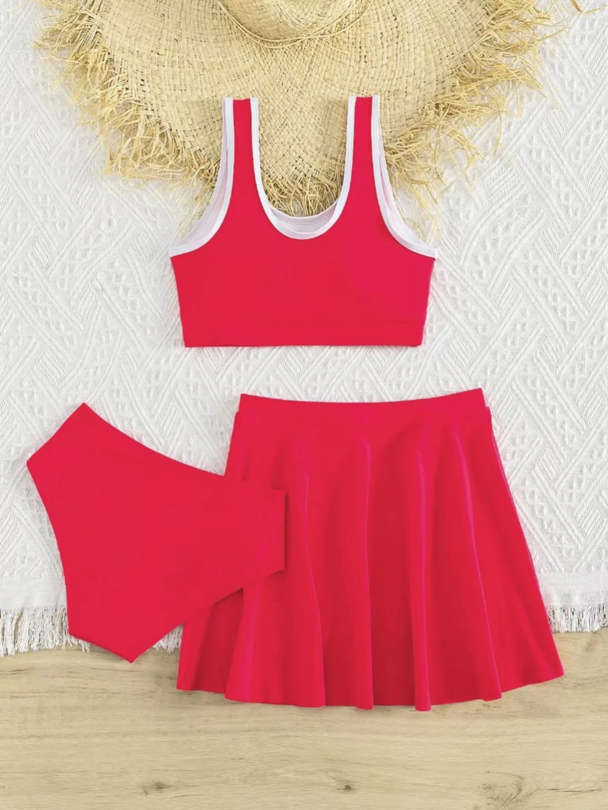 Cute Kids  Bikinis  Red Sets with Skirts