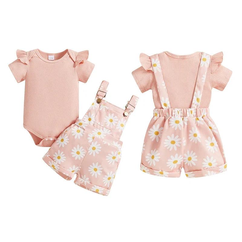 0-18months Infant Girls Shorts Set Short Sleeve Romper Flower Print
