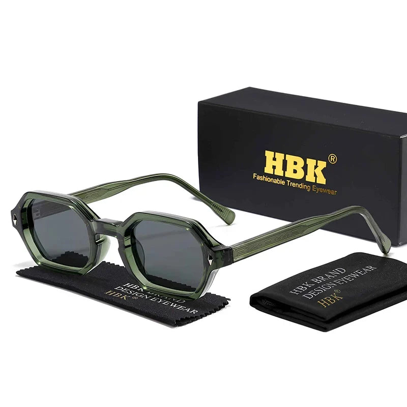 HBK Fashion Retro Polygon Men Sunglasses Small Frame Cupronickel Core Insert Leg Sun Glasses Outdoor Party Vacation Travel