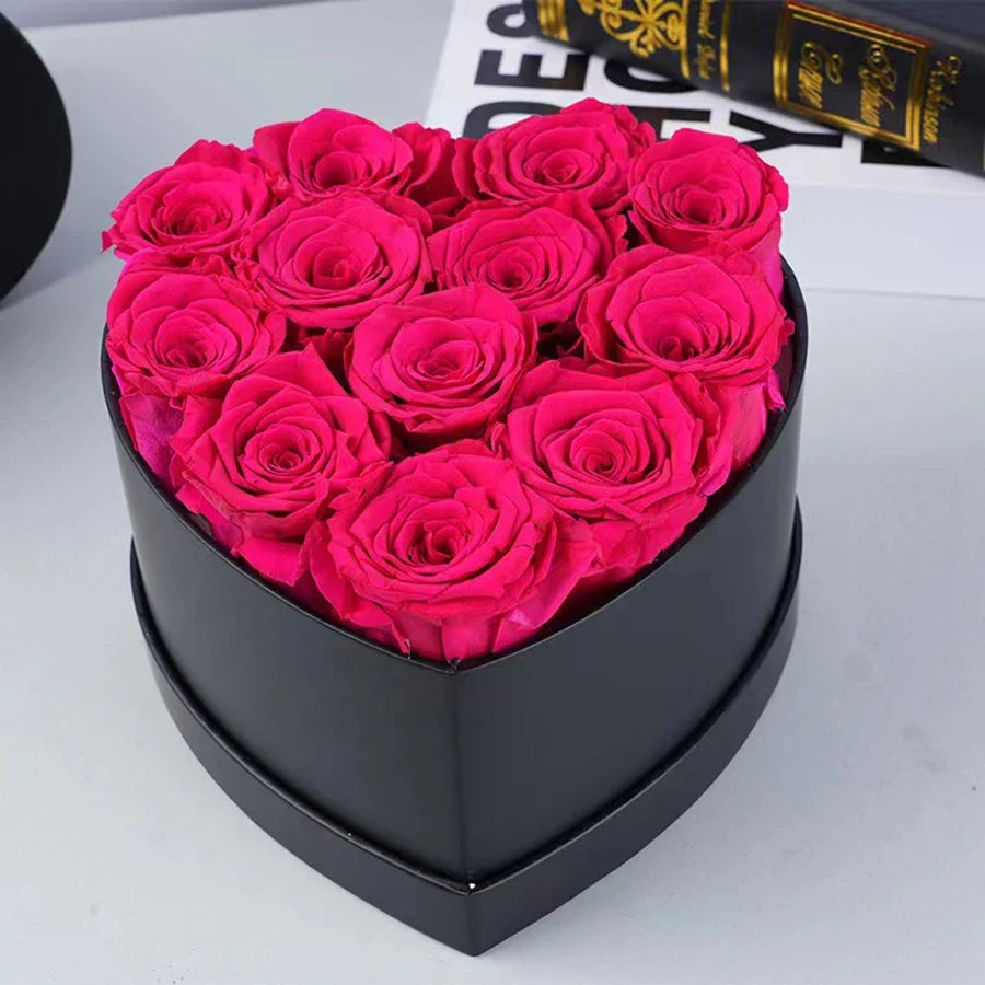 12-13pcs Peserved Roses in Heart Shape Box 100% Natural Long Last Real