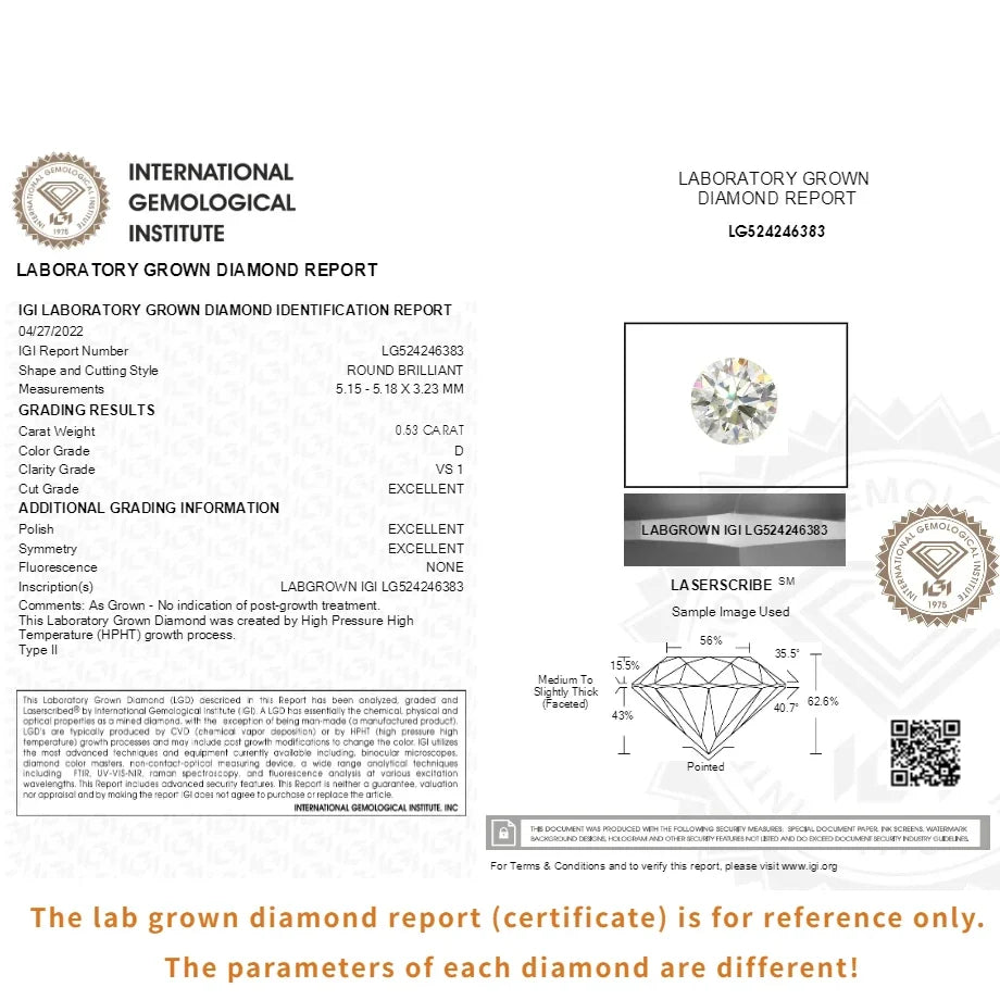0.3ct 0.5ct 0.8ct 1ct 1.5ct 2ct 3ct Round Lab Grown Diamonds with IGI