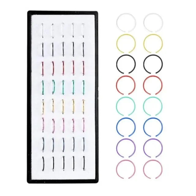 40/60pc Stainless Steel Straight L Nose Stud for Women Nose Ring Set