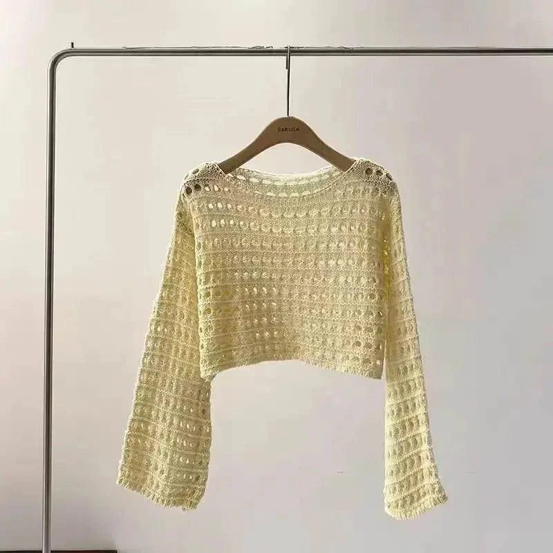 Top corto de ganchillo estilo boho para playa de verano